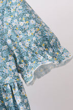 Teal Floral Lace Bow Dress