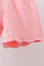 Pink Floral Bow Print Scalloped Shorts Set