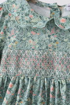 Green Floral Smocked Dress