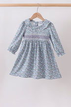 Blue Floral Smocked Dress