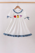 Blue Apple Crayon French Knot Ruffle Dress
