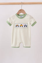 Monster truck embroidery stripe romper