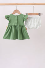 Green Sunflower Applique Ruffle Bloomer Set