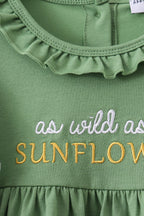Green Sunflower Applique Ruffle Shorts Set