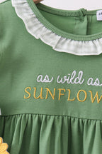 Green Sunflower Applique Ruffle Dress