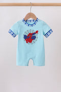 Blue character embroidery romper