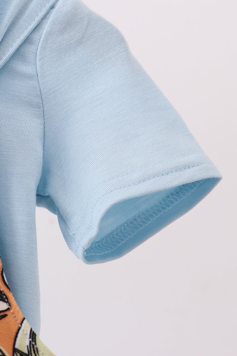 Blue character bamboo romper set