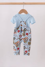 Blue character bamboo romper set