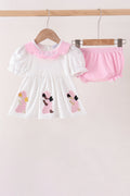 Pink Prayer Embroidery Ruffle Bloomer Set