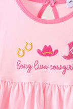 Pink Cowgirl Boots Embroidery Pants Set