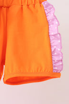 Purple Bucket Candy Embroidery Ruffle Shorts Set