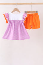 Purple Bucket Candy Embroidery Ruffle Shorts Set