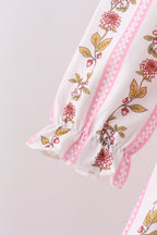 Pink Rose Stripe Ruffle Pants Set