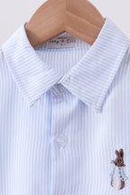 Blue stripe bunny embroidery button down shirt