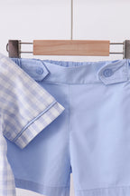 Blue plaid peter pan collar shorts set