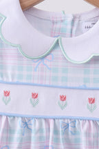 Blue plaid bow floral pants set