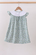 Sage floral cross embroidery ruffle dress
