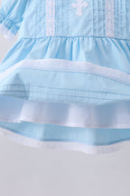 Blue cross embroidery lace bloomer set