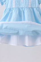 Blue cross embroidery lace dress