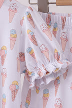 Pink ice cream print bamboo ruffle pajama set
