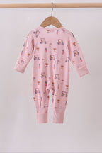 Pink golf cart print bamboo romper