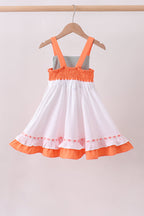Sage strawberry embroidery ruffle dress