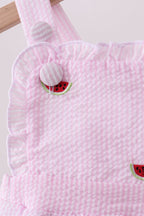 Pink stripe watermelon embroidery seersucker ruffle bubble