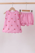 Pink cherry gingham shorts set