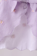 Purple seersucker butterfly embroidery shorts set