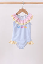 Colorblock crab embroidery ruffle swimsuit