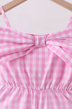 Pink bow gingham jumpsuit