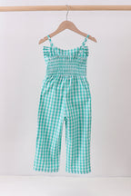 Green bow gingham jumpsuit