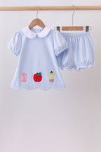 Blue Apple pencil Embroidery Bloomer Set