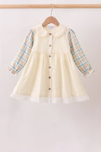 Cream plaid button dress